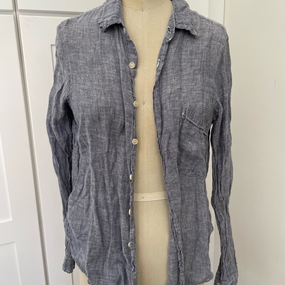 CP Shades Linen Blue Chambray Button Down Shirt, S